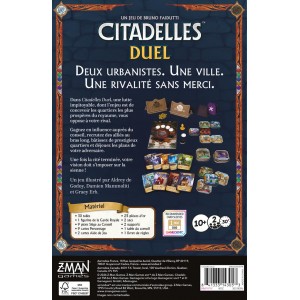Boîte de Citadelles Duel, jeu de stratégie et de construction de cité pour deux joueurs dos boite