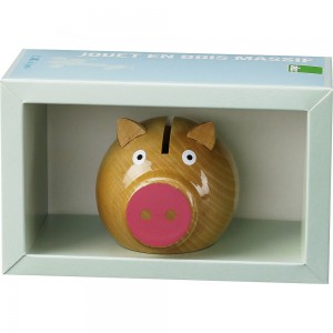 Tirelire cochon bois naturel-rose Tirelire cochon bois naturel-rose