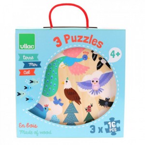 Coffre Puzzles 3x16 pièces Terre, mer, ciel