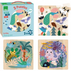 Coffre Puzzles 3x16 pièces Terre, mer, ciel