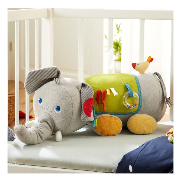 Coussin et Peluche d'éveil Eléphant Haba, nouveau compagnon de jeu original  !