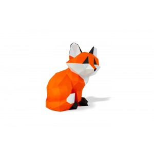 Petit renard assis en papier 3D - Orange