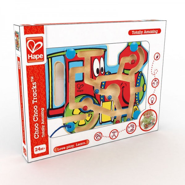 Hape Choo Choo Tracks Magnetic Wooden Maze Puzzle - Toddler Travel Toy With Magnetic Wand